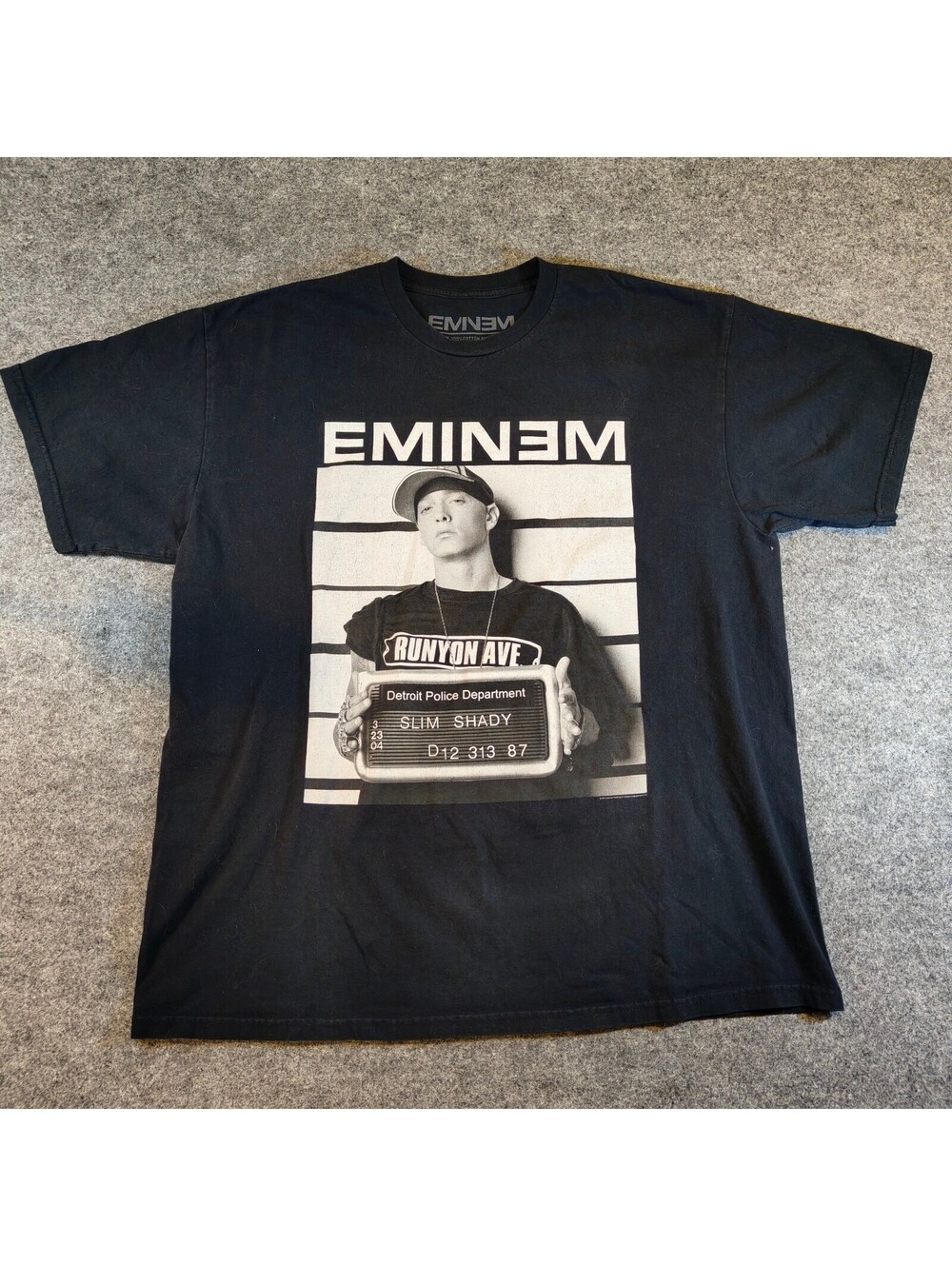 Eminem Slim Shady Detroit Police Mugshot Rap Concert Graphic T-Shirt Black XL